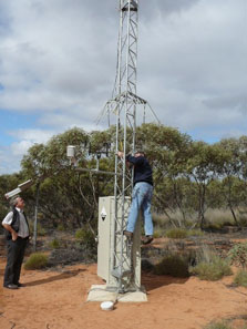 Base of Calperum tower with Wayne assessing instruments